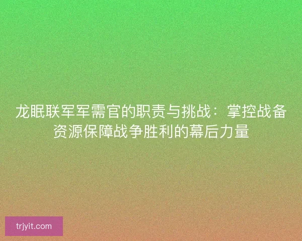龙眠联军军需官的职责与挑战：掌控战备资源保障战争胜利的幕后力量